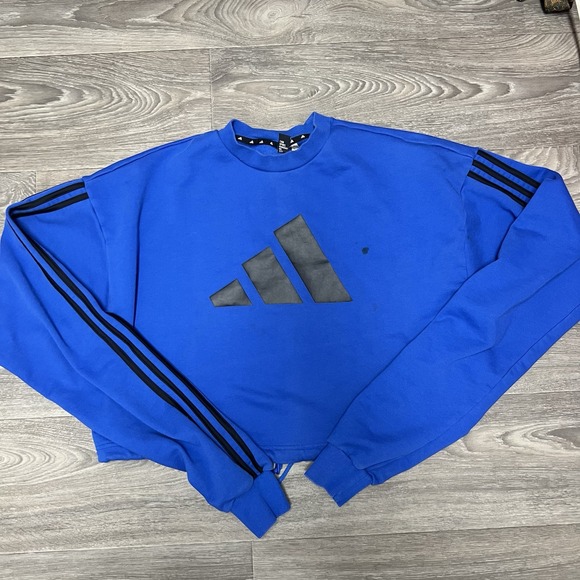 Adidas Cropped Sweater‎ Blue Size Large - Picture 1 of 7